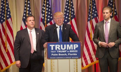 Chris Christie staat ietwat beteuterd achter Donald Trump bron - AFP
