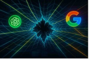 Digitale spinnenwebstructuur scheurt open door AI-invloed.