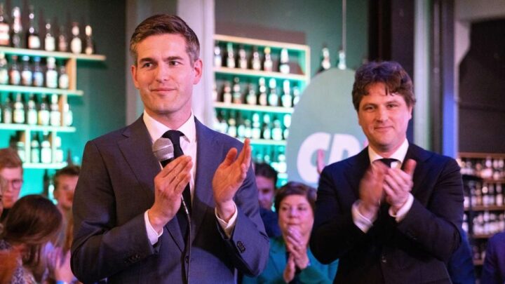 Tom Berendsen en Henri Bontenbal op de uitslagenavond van de Europese verkiezingen in 2024